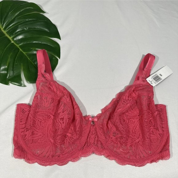 NWT Paramour [ 40H ] Peridot Unlined‎ Lace Bra in Honeysuckle Pink - Picture 3 of 14